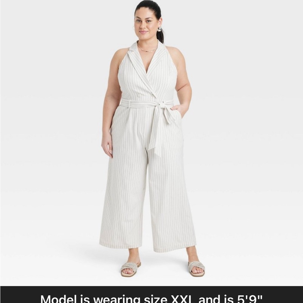Women's Cream Striped Jumpsuit